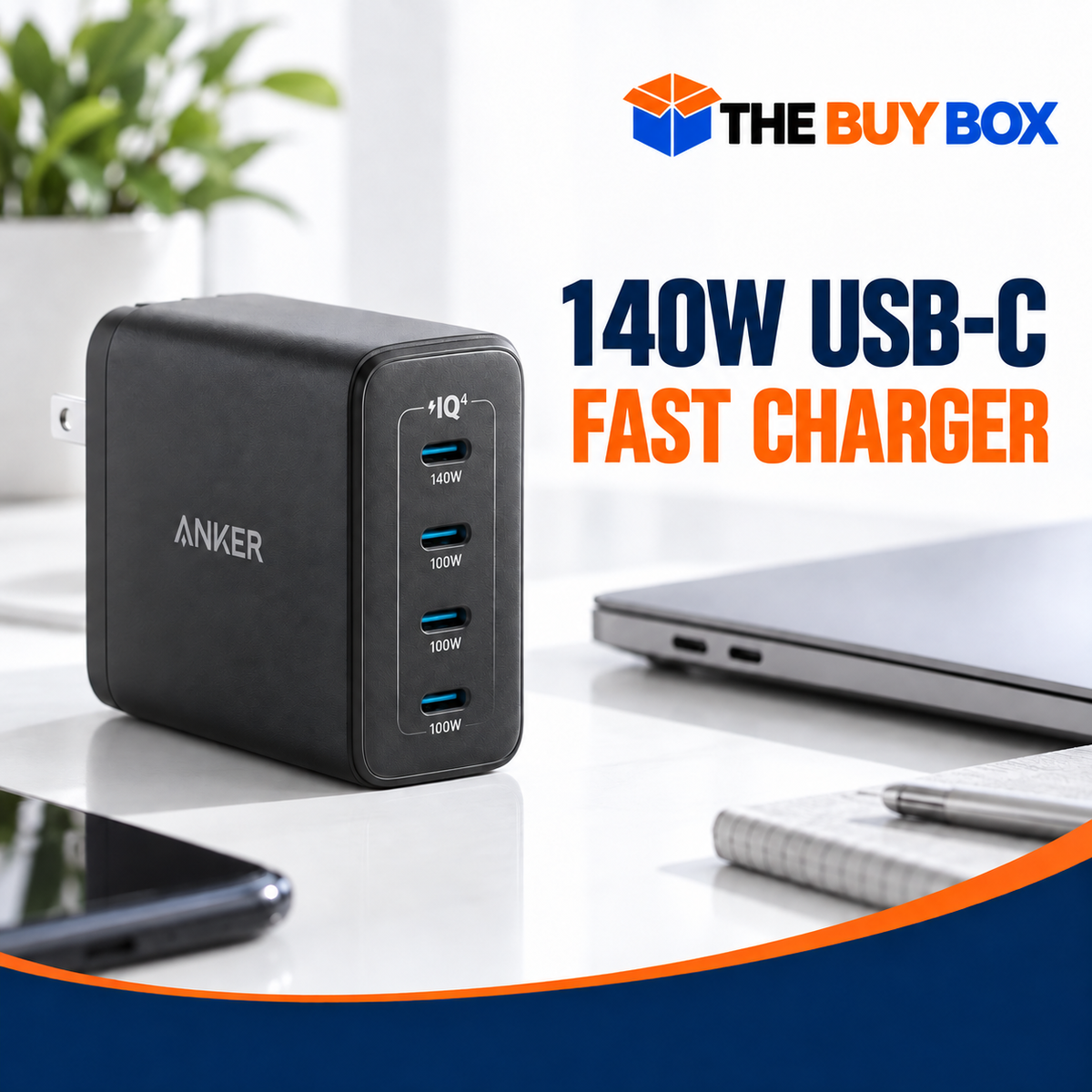 140W USB-C Fast Charger with Automatic Stop
