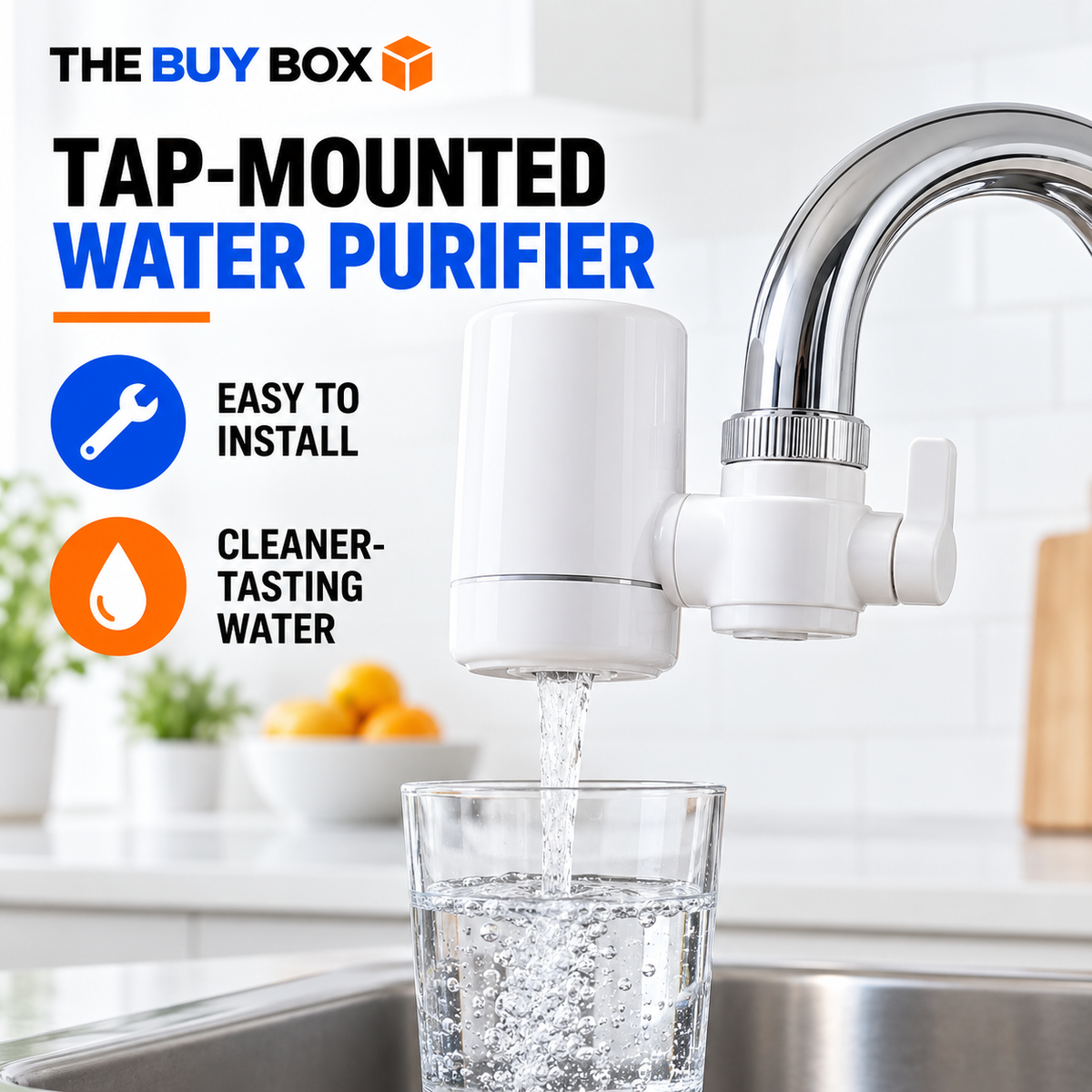 Tap-mounted water purifier attached to a kitchen tap