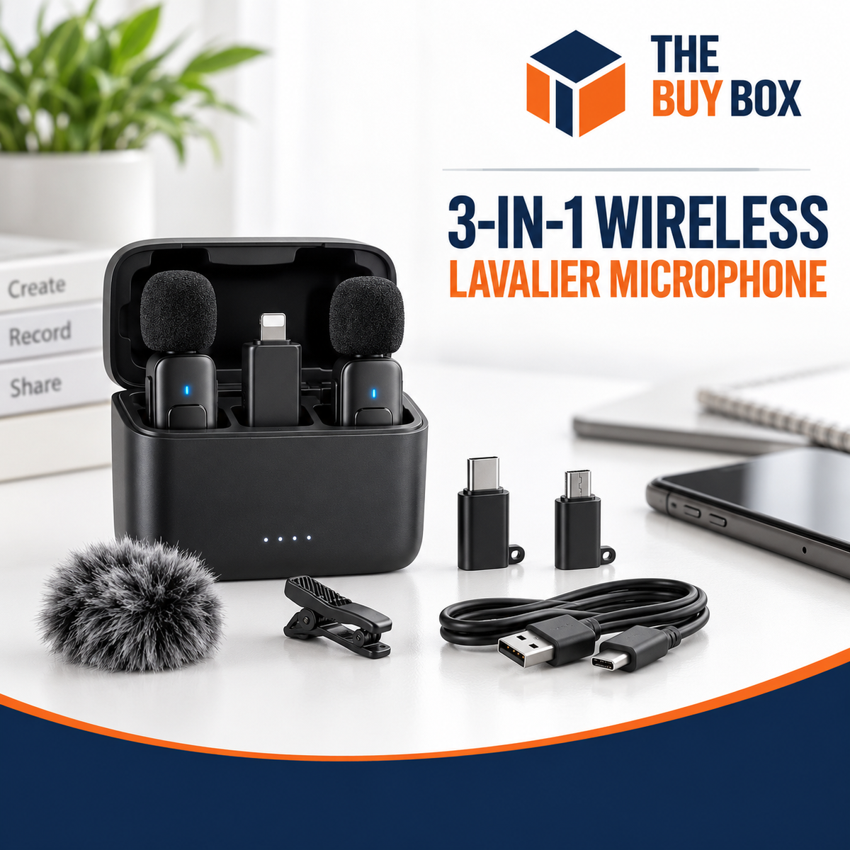 3-in-1 Wireless Lavalier Microphone in The Buy Box branded product design