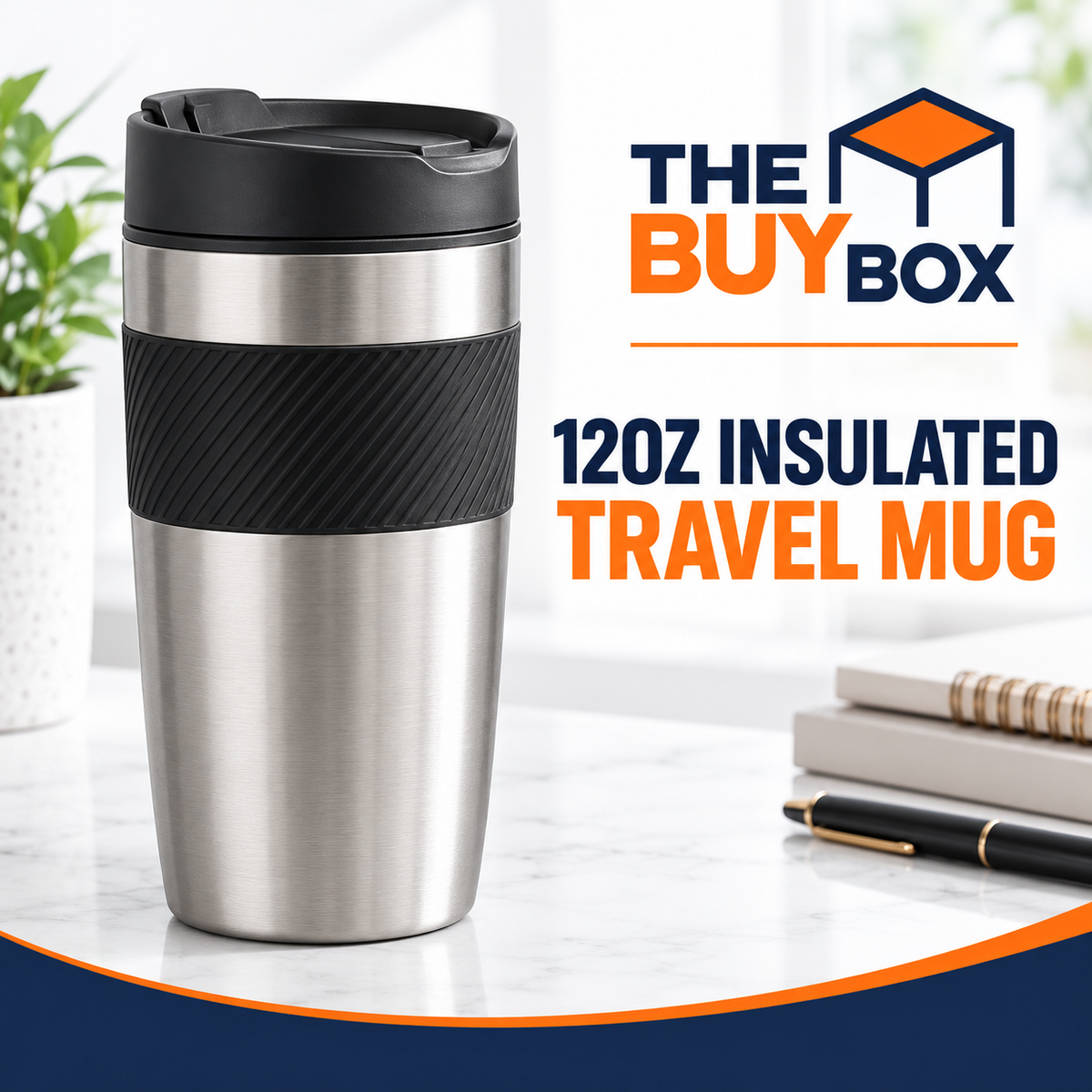 12oz Insulated Travel Mug in The Buy Box branded product design