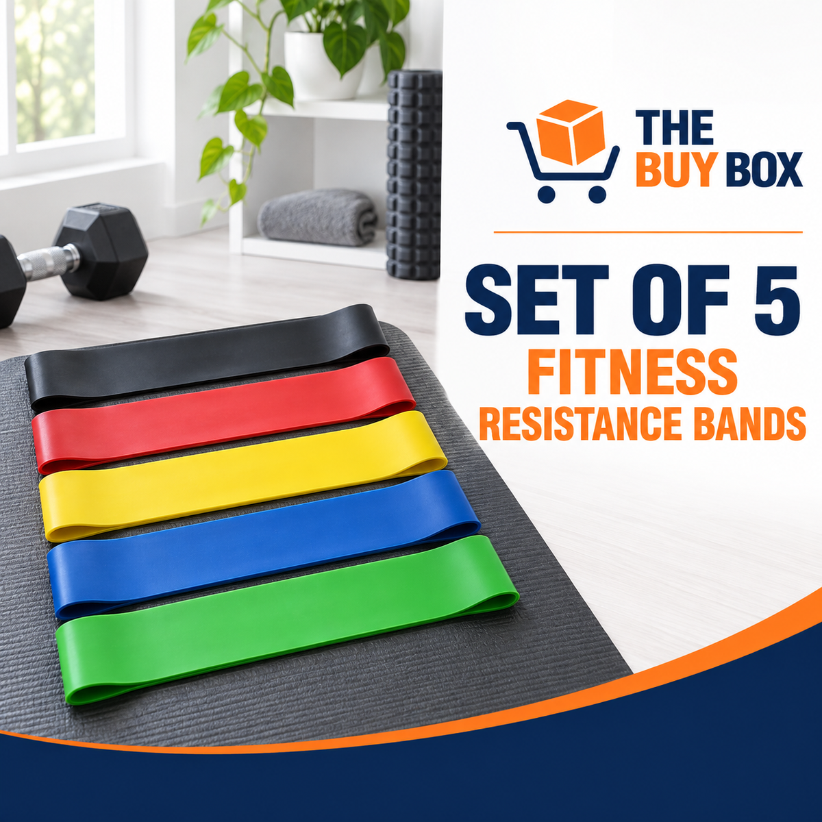 Set of 5 Fitness Resistance Bands in The Buy Box branded product design