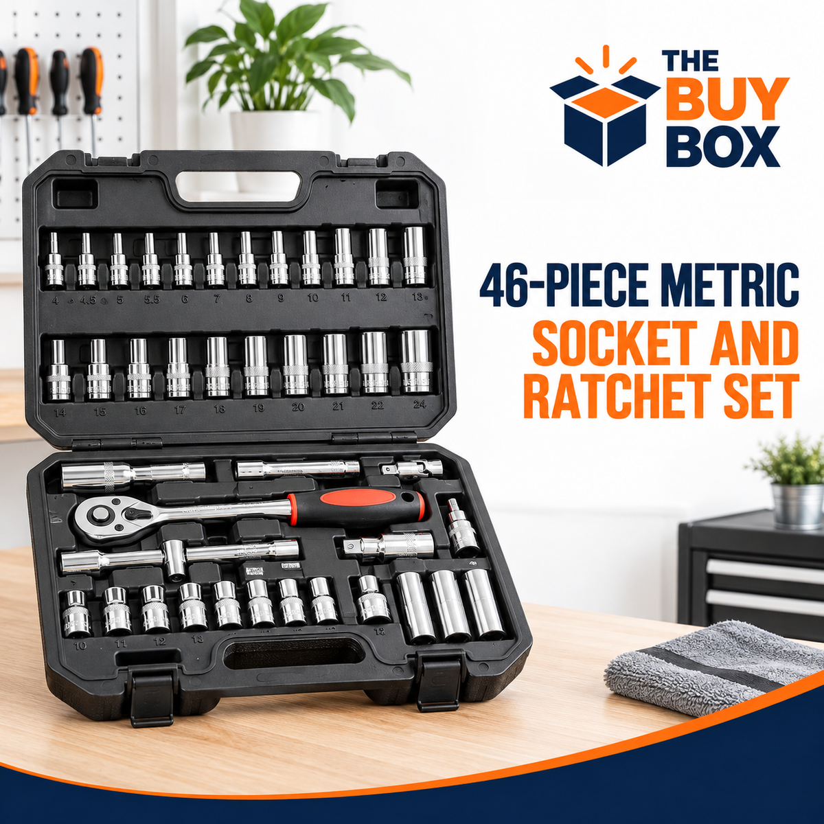 46-Piece Metric Socket and Ratchet Set in The Buy Box branded product design