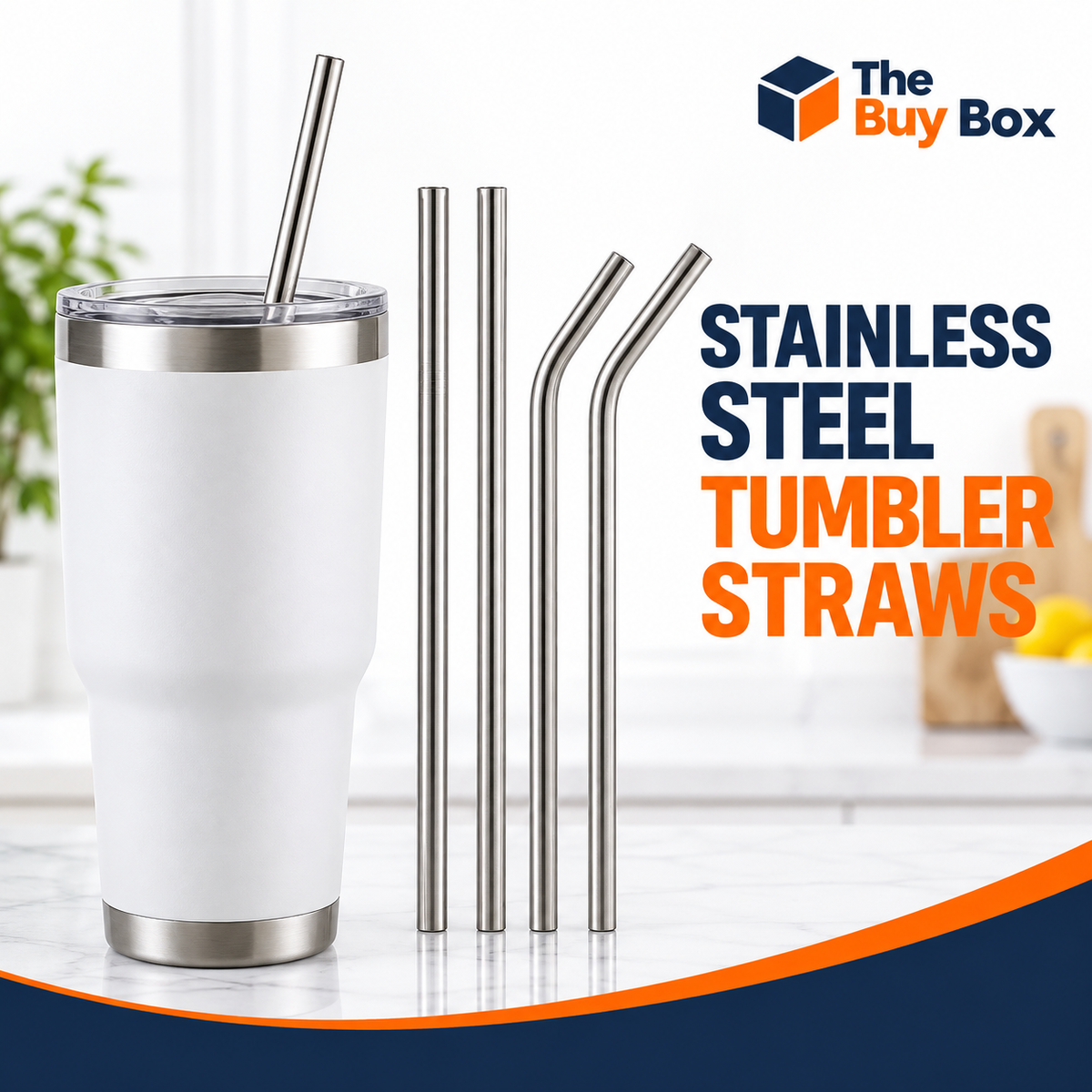 STAINLESS STEEL TUMBLER STRAWS with third-party branding removed